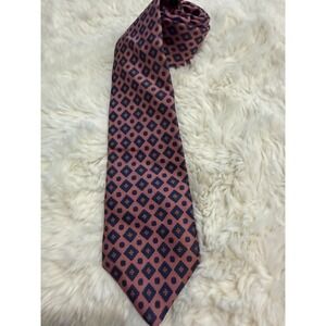 Kuppenheimer Silk Tie Mens OS Pink Navy Blue Excellent Geometric Medallion USA